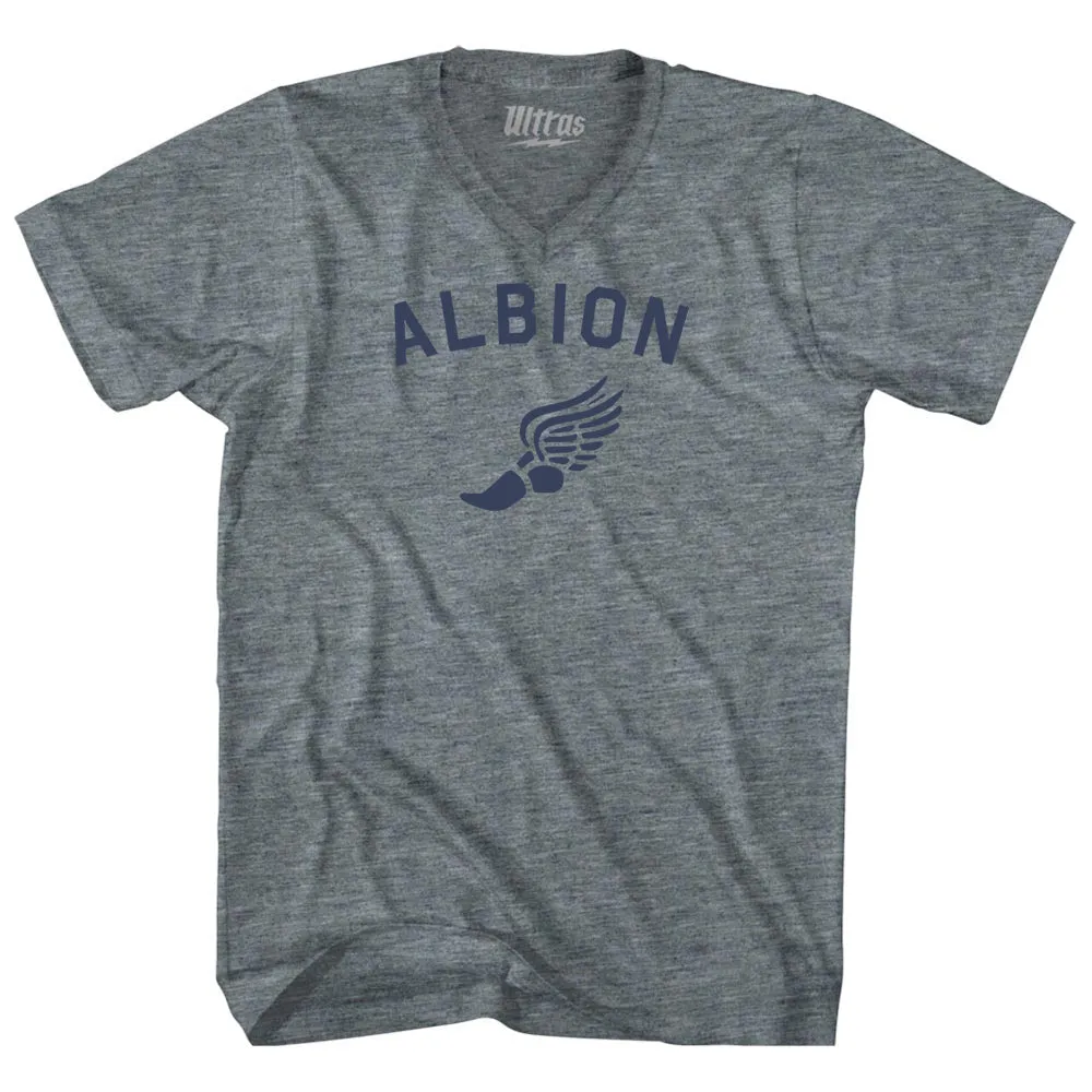 Albion Running Track Winged Foot-Tri-Blend V-neck Womens Junior Cut T-shirt