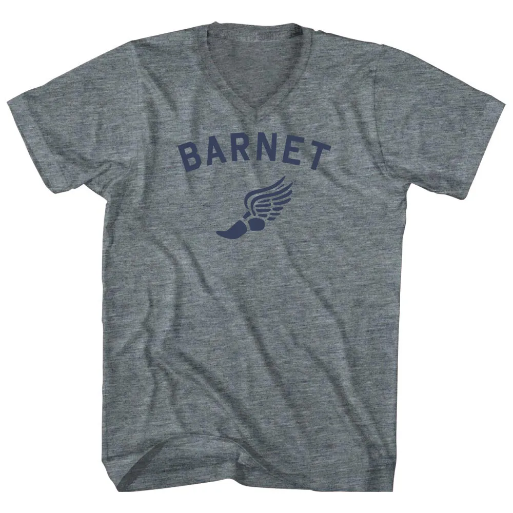Barnet Running Track Winged Foot Tri-Blend V-neck Womens Junior Cut T-shirt