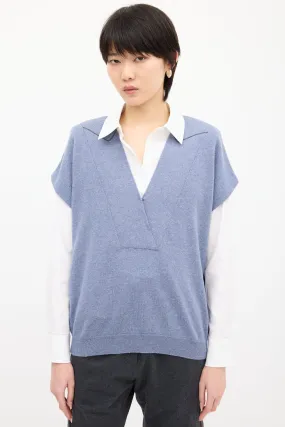 Blue Cashmere Monili Trim Vest