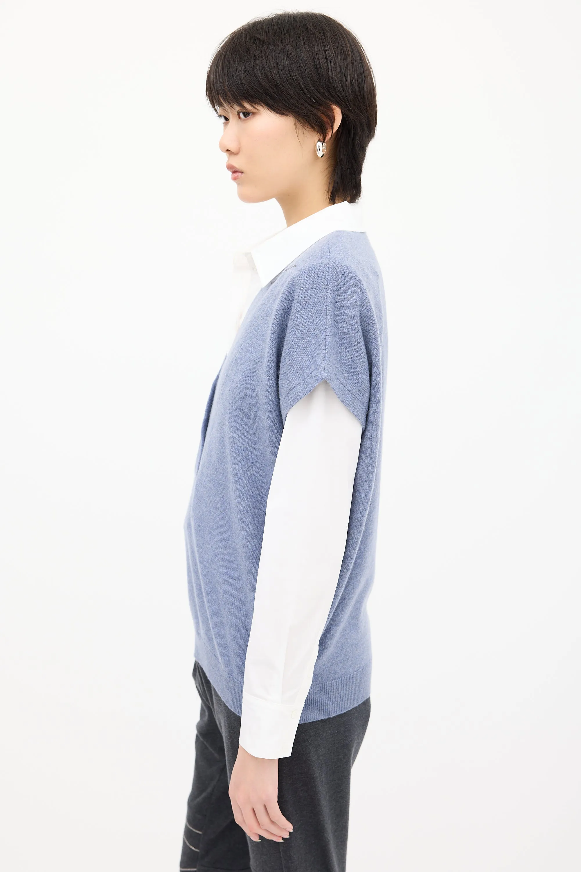 Blue Cashmere Monili Trim Vest