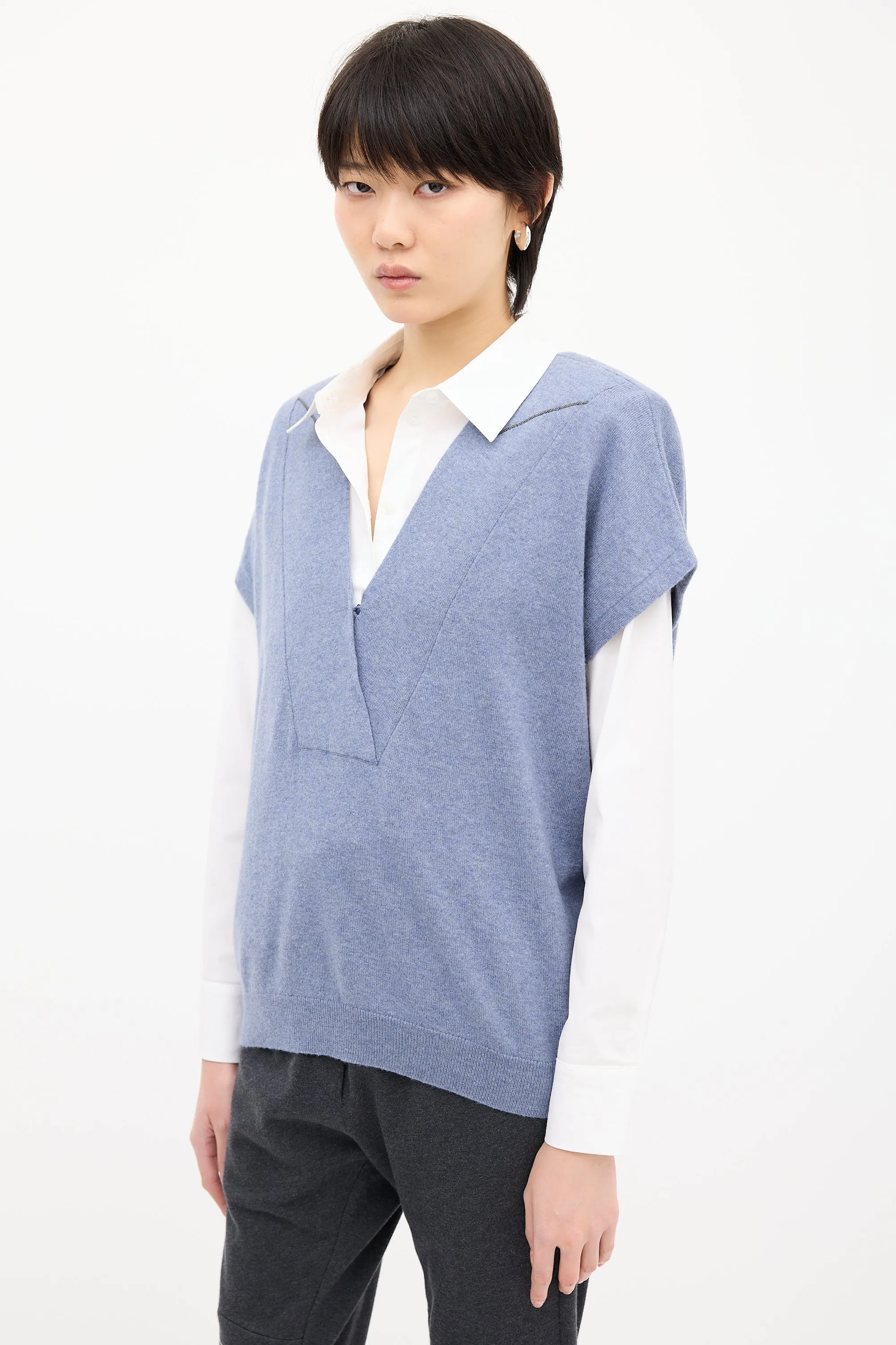 Blue Cashmere Monili Trim Vest