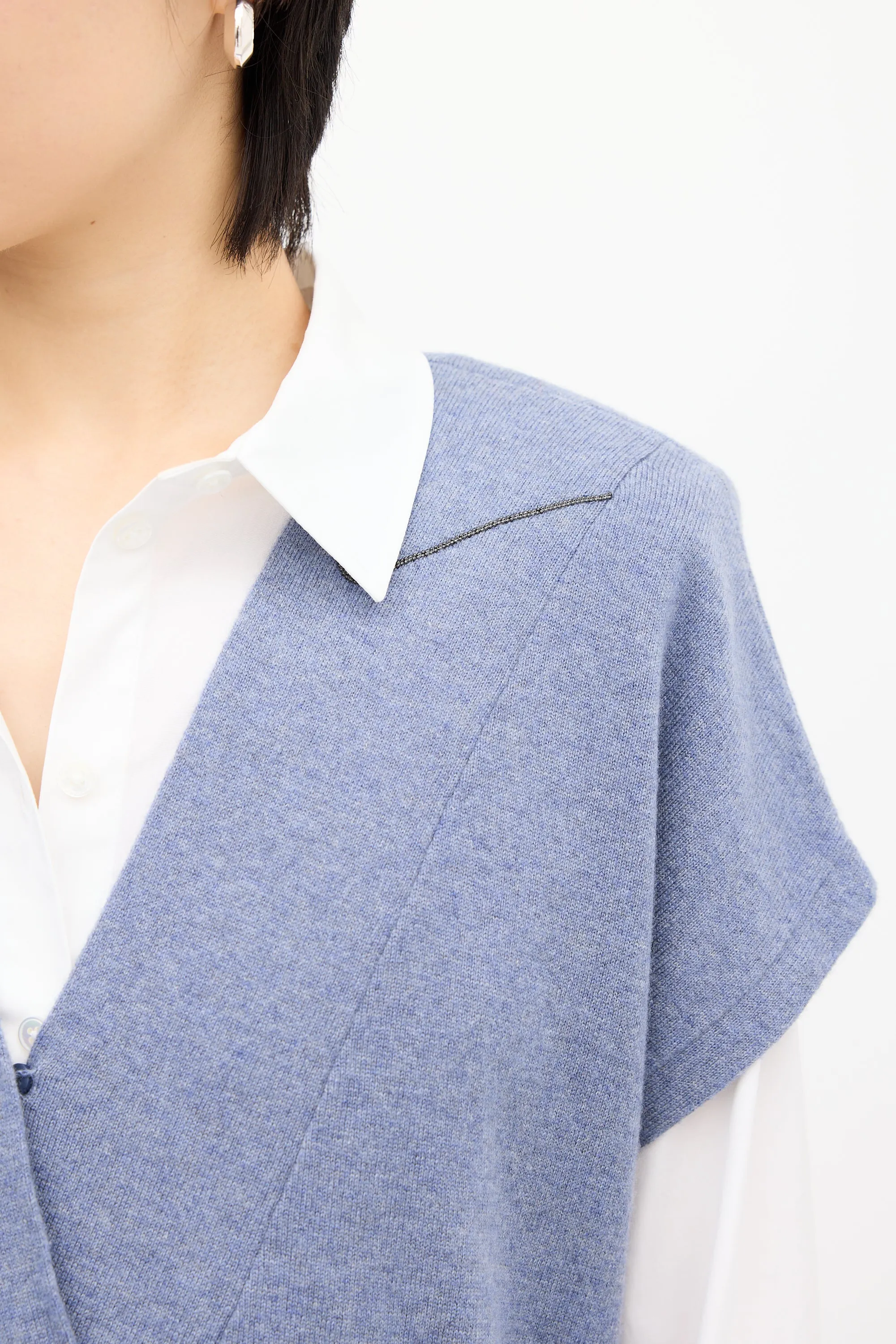 Blue Cashmere Monili Trim Vest