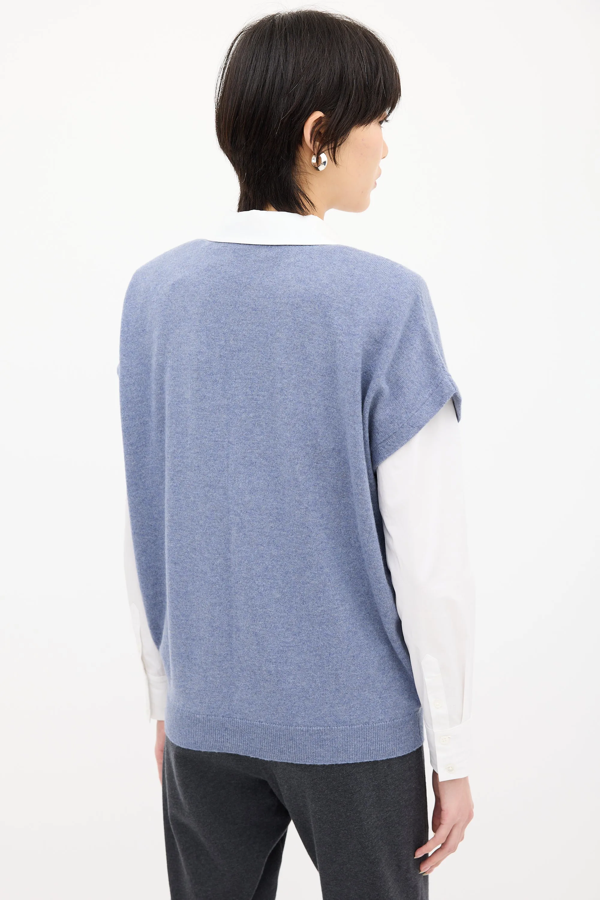 Blue Cashmere Monili Trim Vest