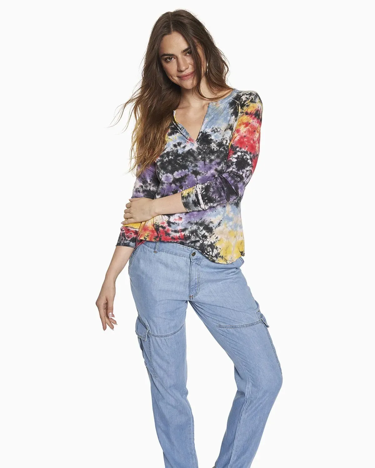 Erin Tie Dye Henley Tee in New Earth Tie Dye