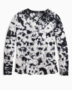 Erin Tie Dye Henley Tee in White/Black Tie Dye