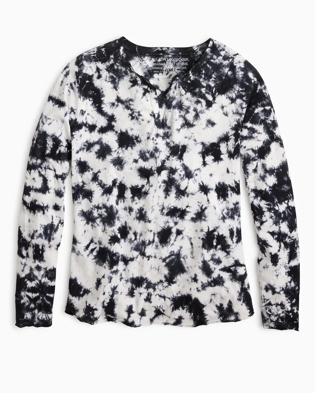 Erin Tie Dye Henley Tee in White/Black Tie Dye