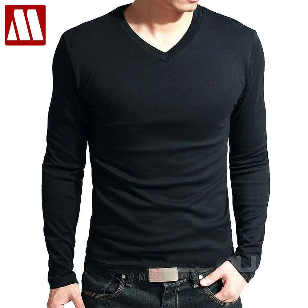 high-elastic cotton t-shirts men's long sleeve