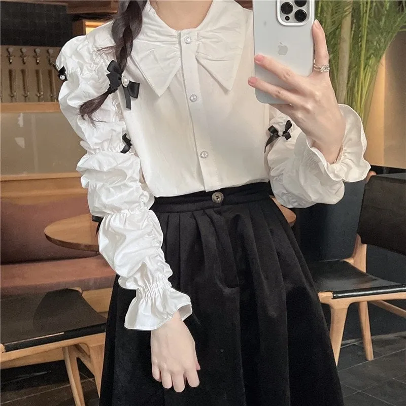 Kawaii Puff Sleeved Ruched Shirt