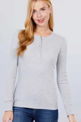 Long Sleeve Henley Thermal Knit Top