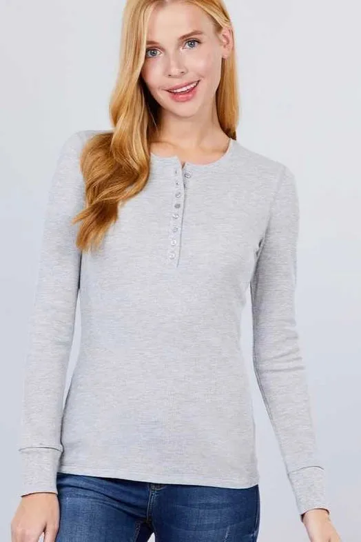 Long Sleeve Henley Thermal Knit Top