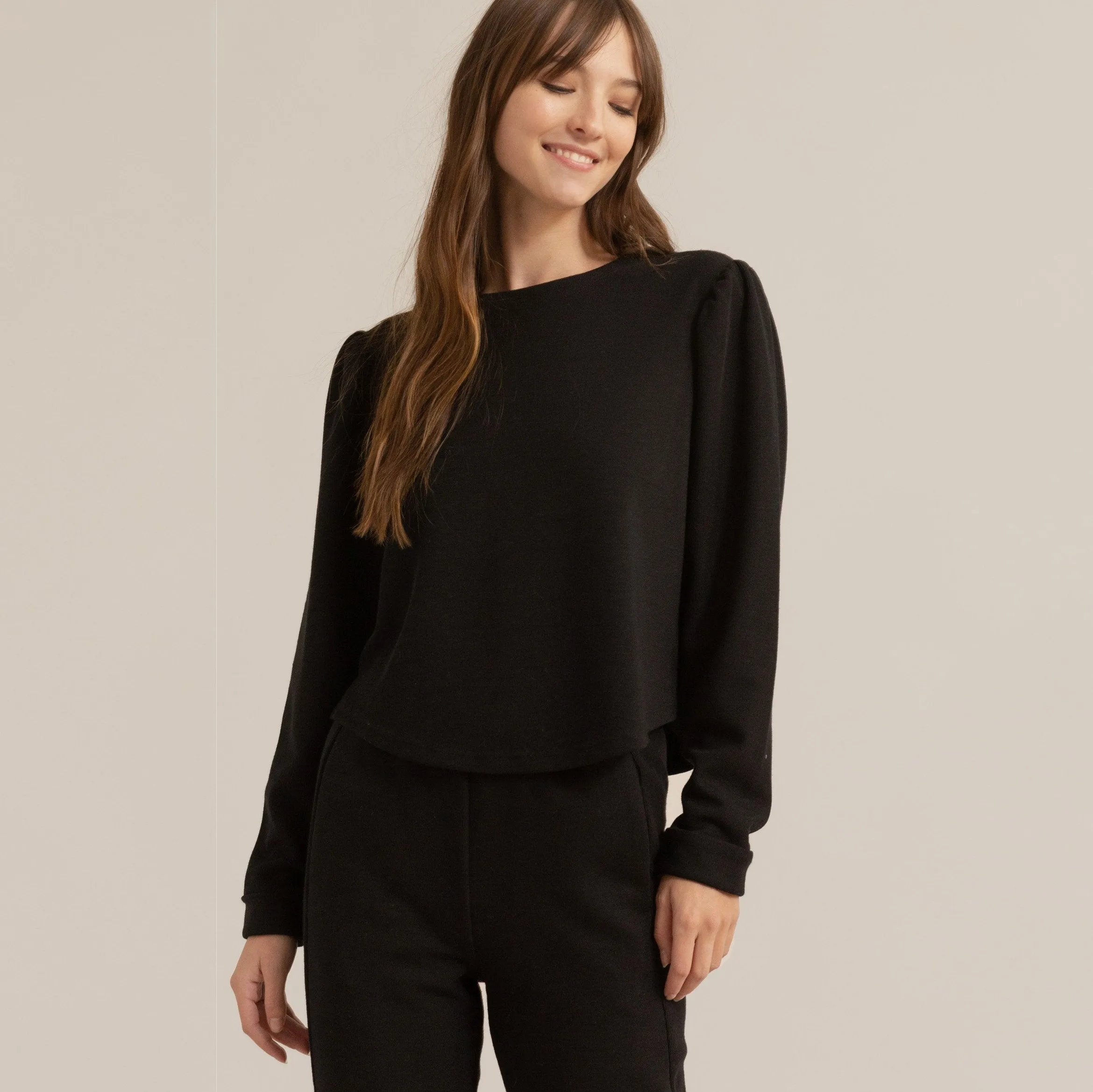 Marin Crew-Neck Puff-Sleeve Sweater