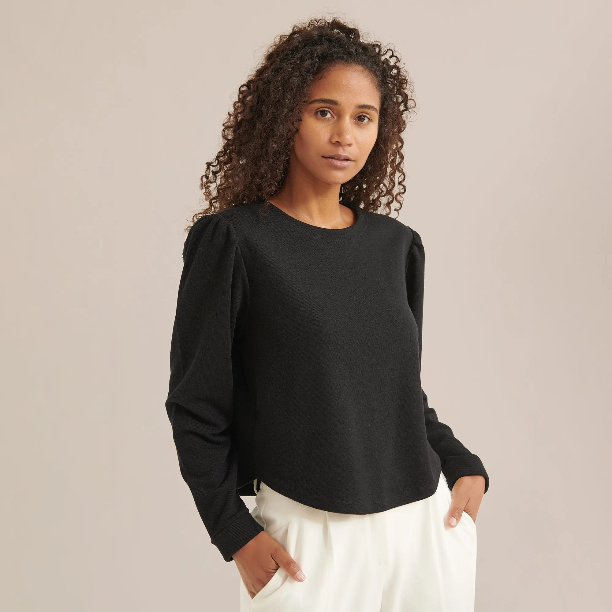 Marin Crew-Neck Puff-Sleeve Sweater