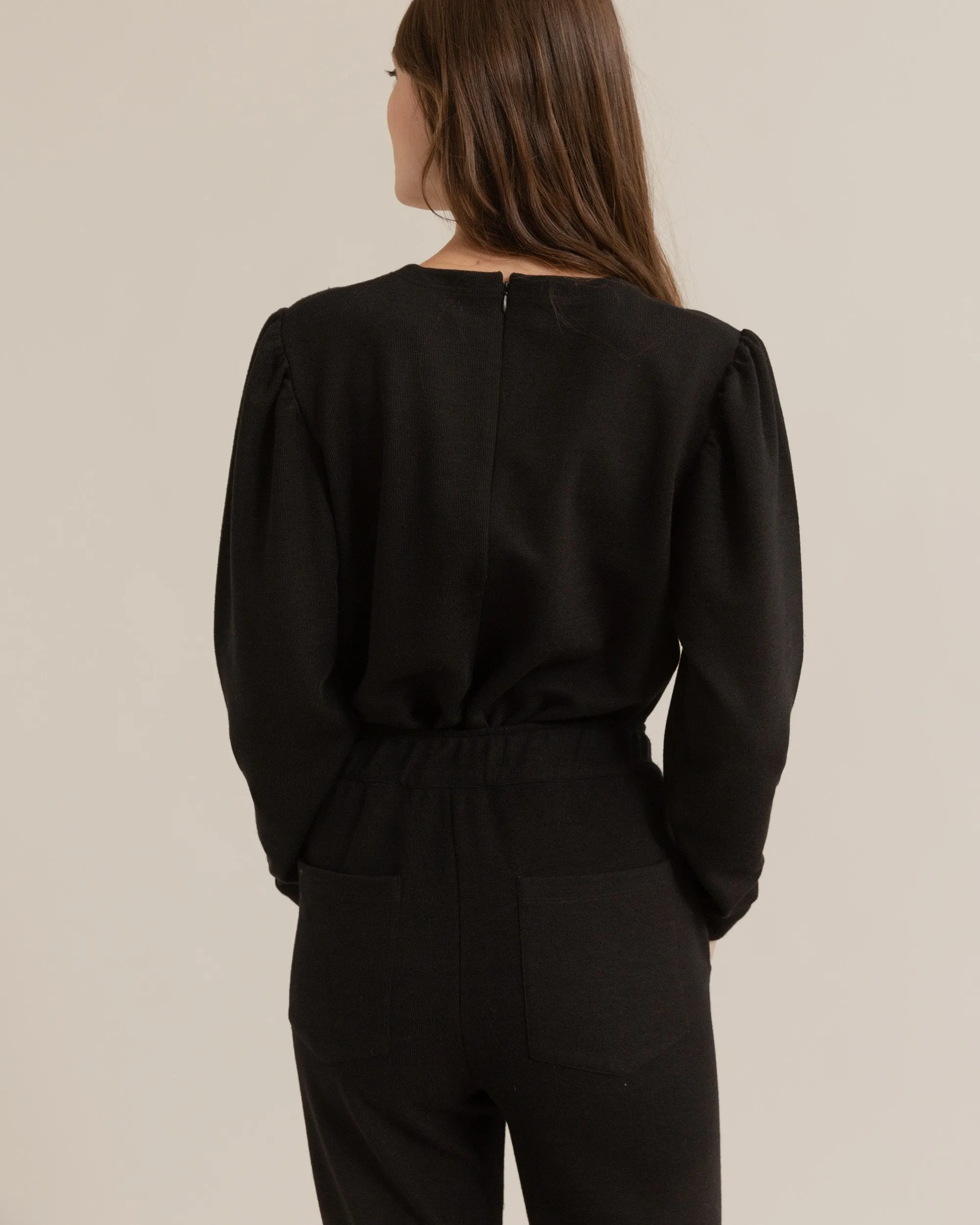 Marin Crew-Neck Puff-Sleeve Sweater