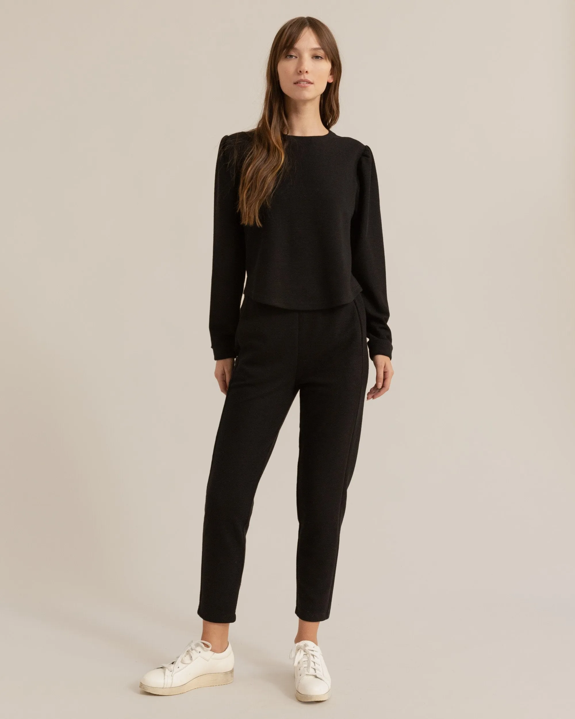 Marin Crew-Neck Puff-Sleeve Sweater