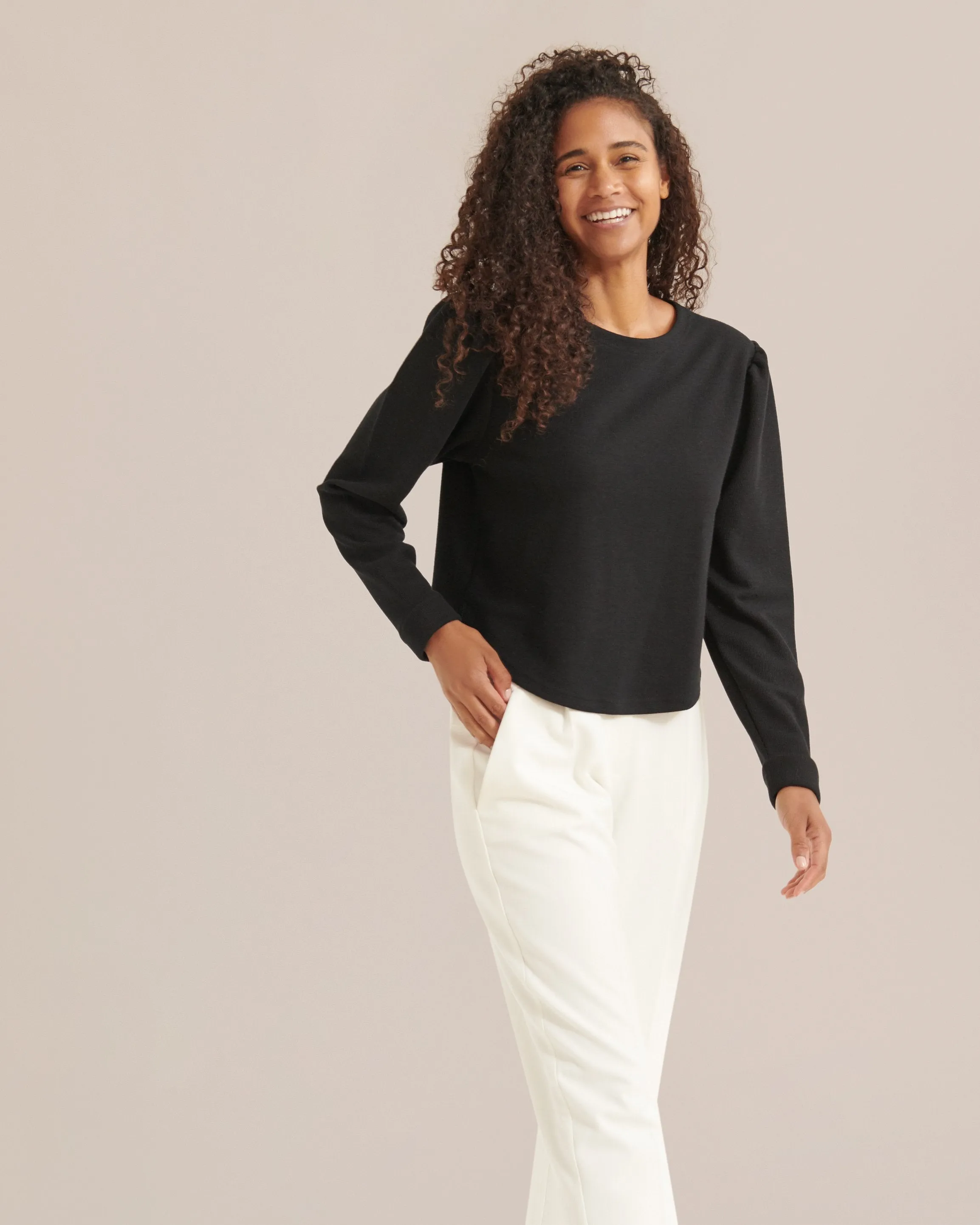 Marin Crew-Neck Puff-Sleeve Sweater