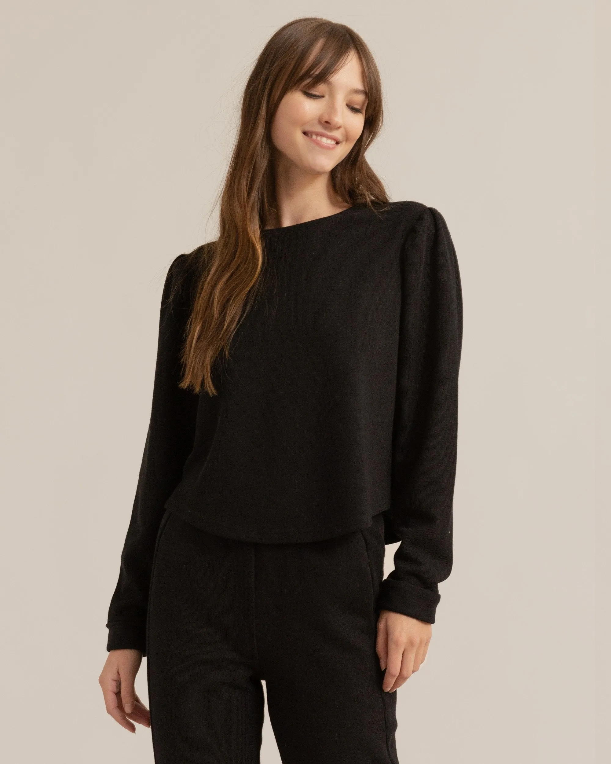 Marin Crew-Neck Puff-Sleeve Sweater