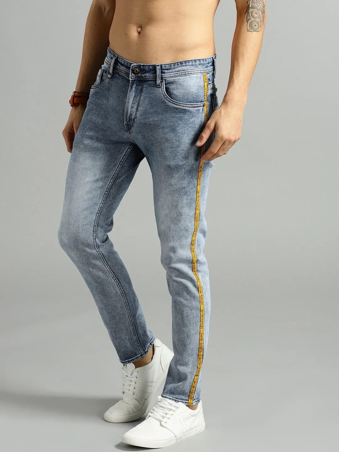 Men Blue Skinny Fit Mid-Rise Clean Look Stretchable Jeans