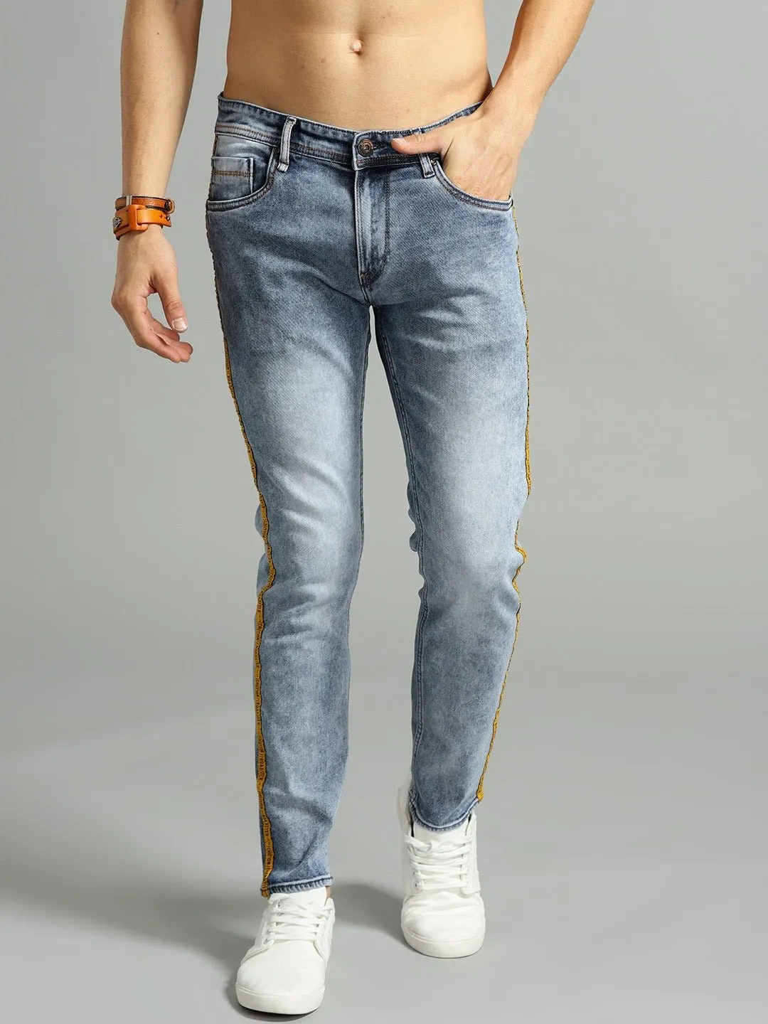 Men Blue Skinny Fit Mid-Rise Clean Look Stretchable Jeans