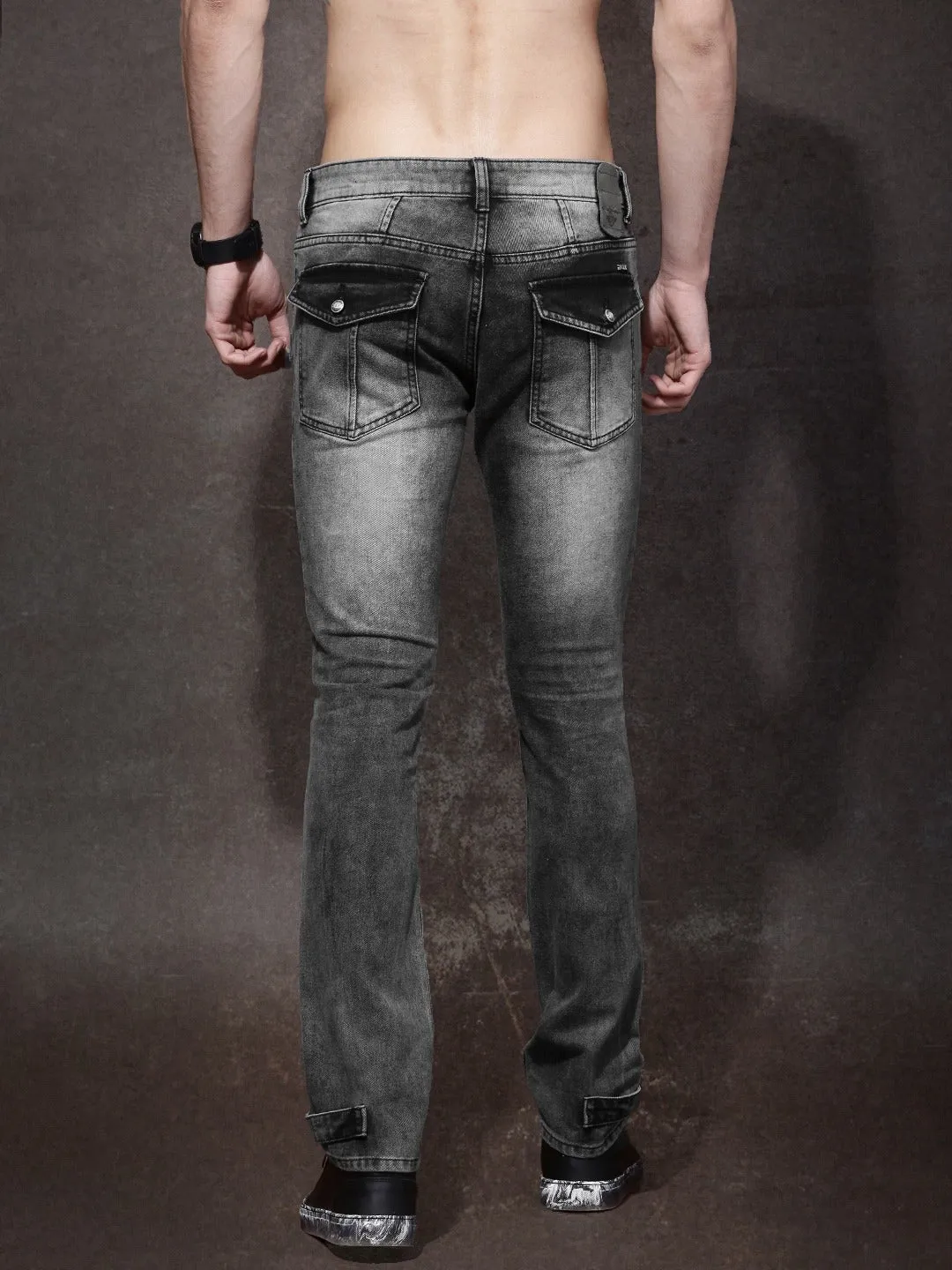 Men Charcoal Grey Skinny Fit Mildly Distressed Stretchable Jeans