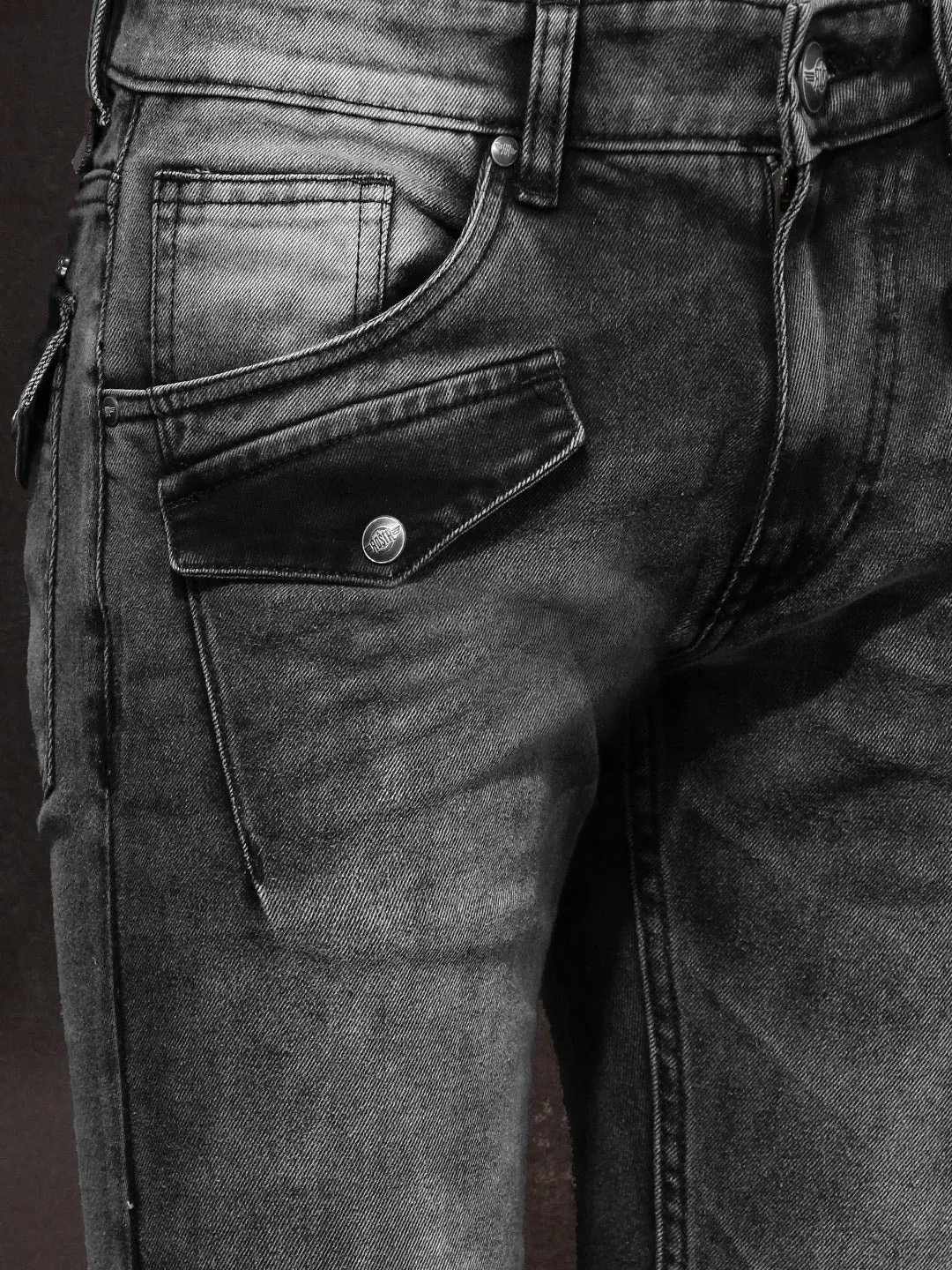 Men Charcoal Grey Skinny Fit Mildly Distressed Stretchable Jeans