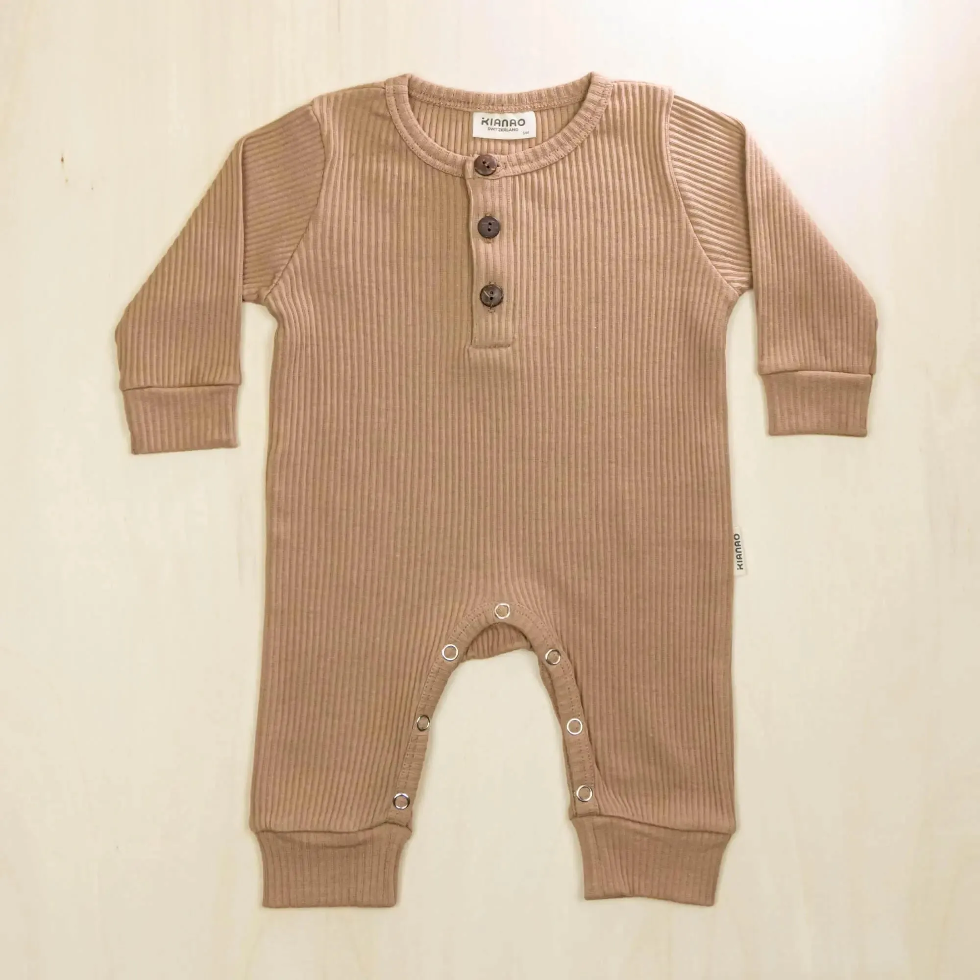 Organic Baby Romper Henley Button Long Sleeve Jumpsuit