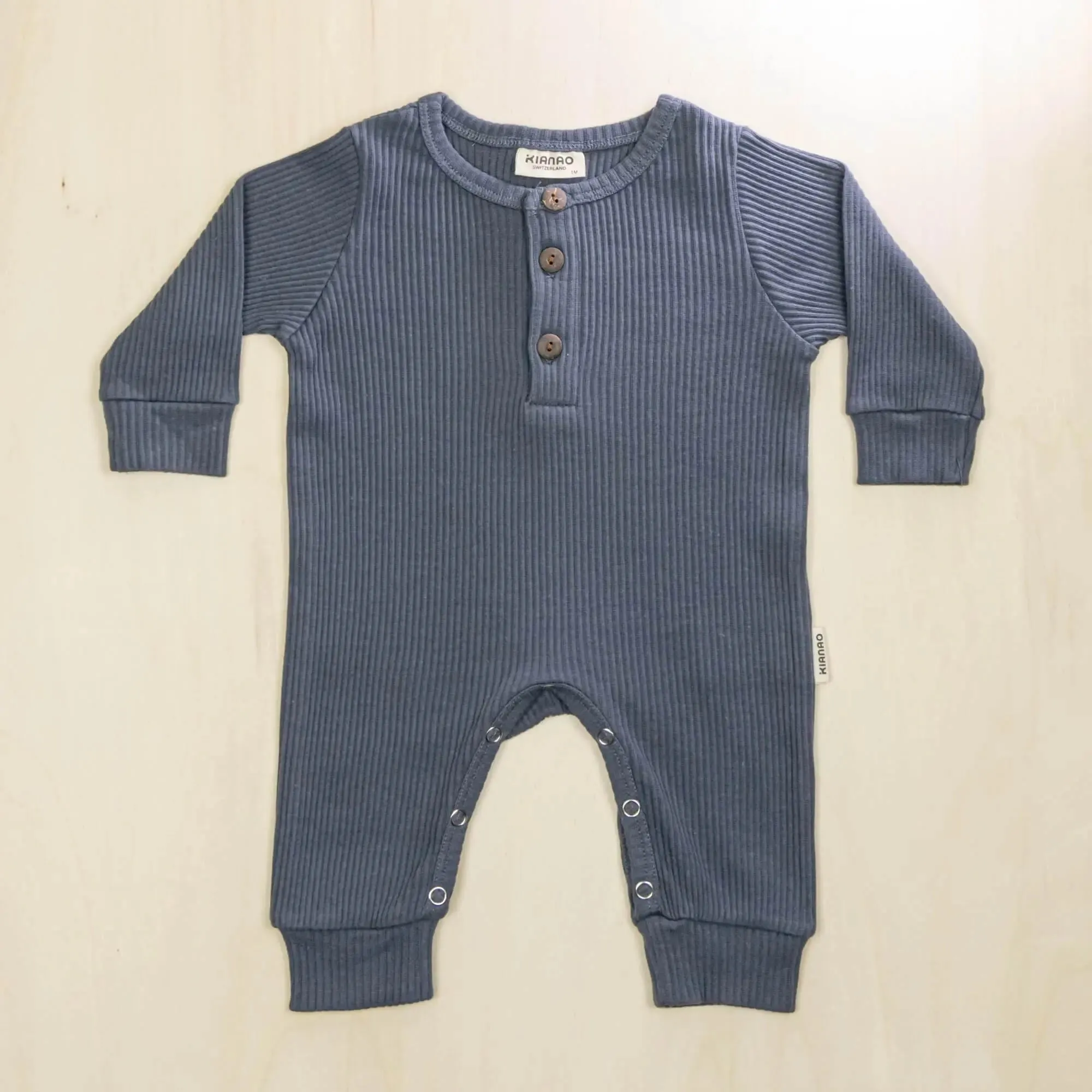 Organic Baby Romper Henley Button Long Sleeve Jumpsuit