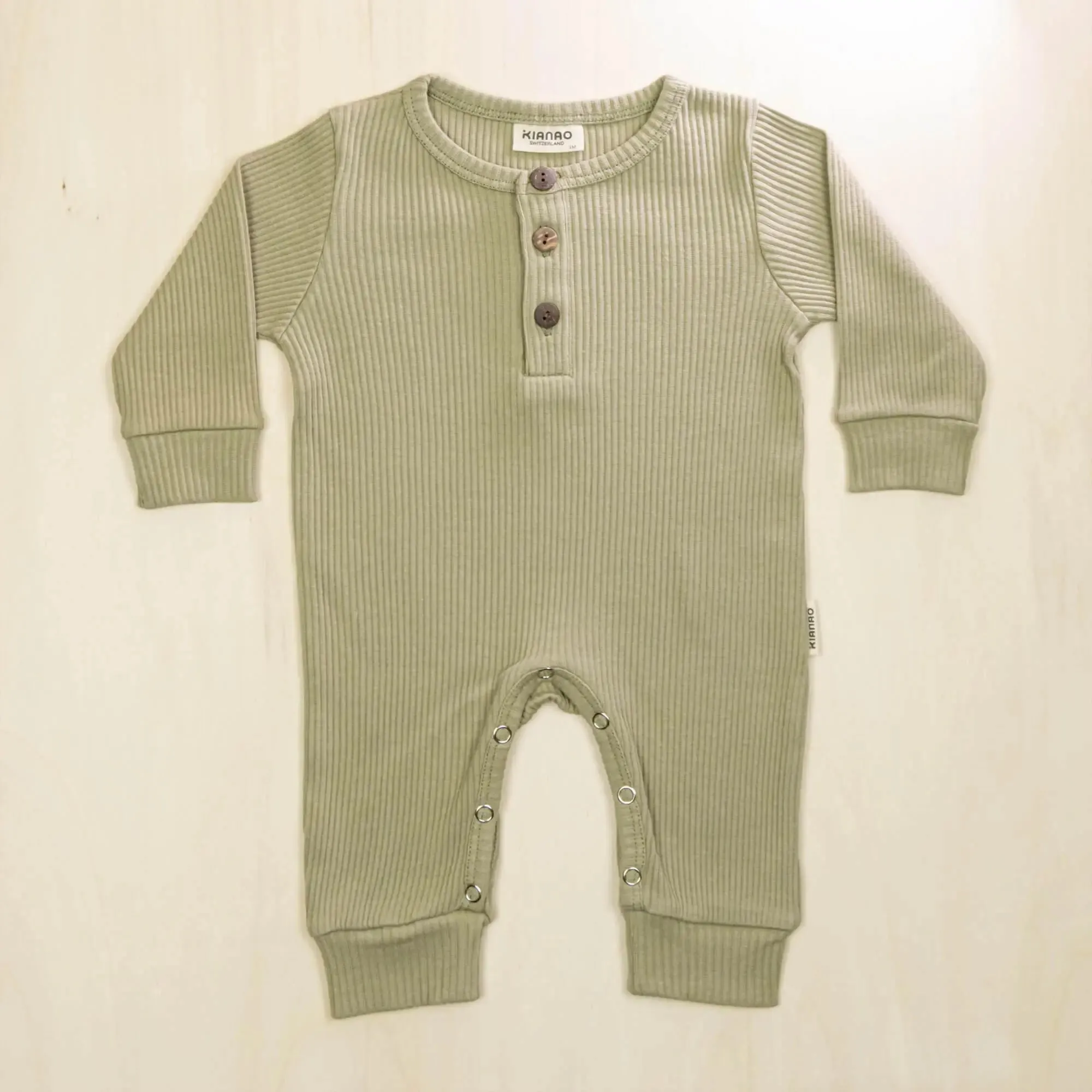 Organic Baby Romper Henley Button Long Sleeve Jumpsuit