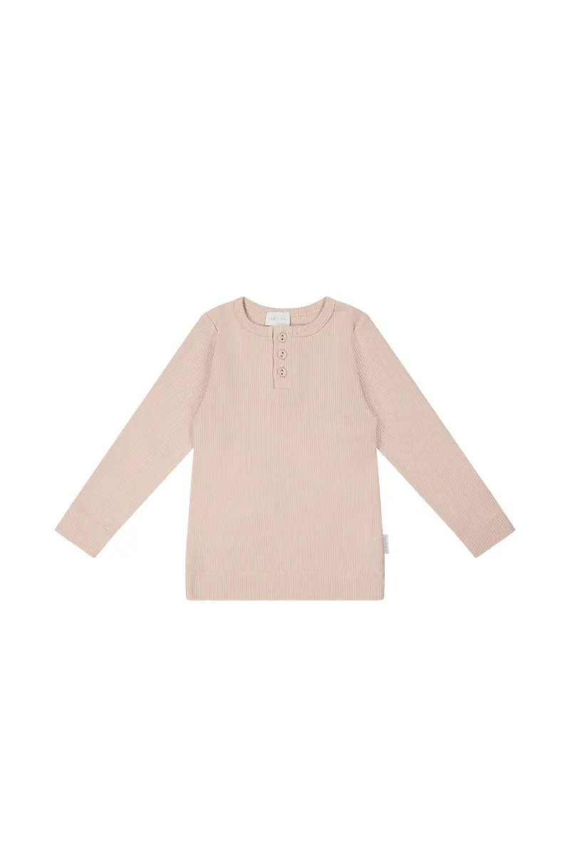 Organic Cotton Fine Rib Long Sleeve Henley - Pillow