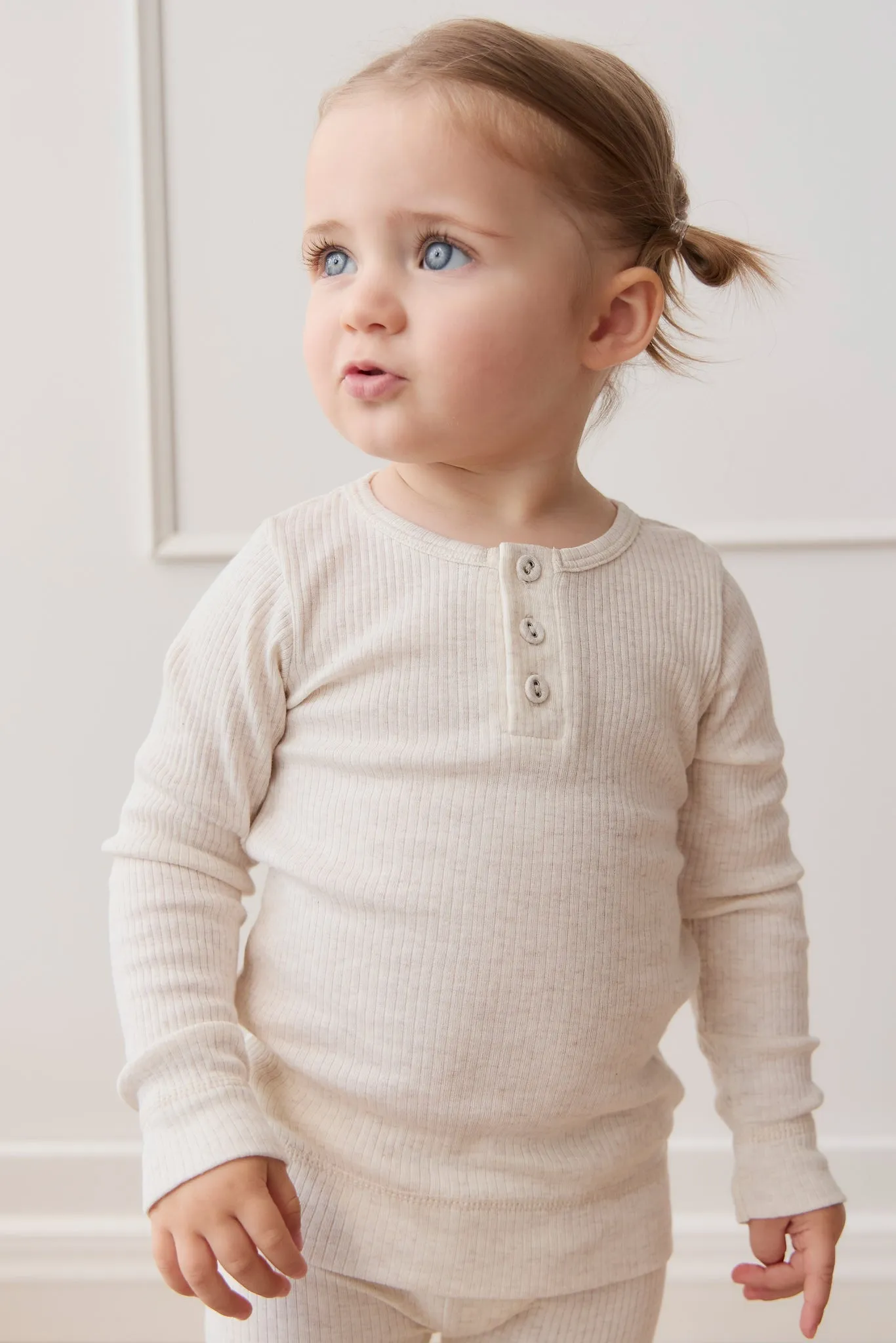 Organic Cotton Modal Long Sleeve Henley - Oatmeal Marle