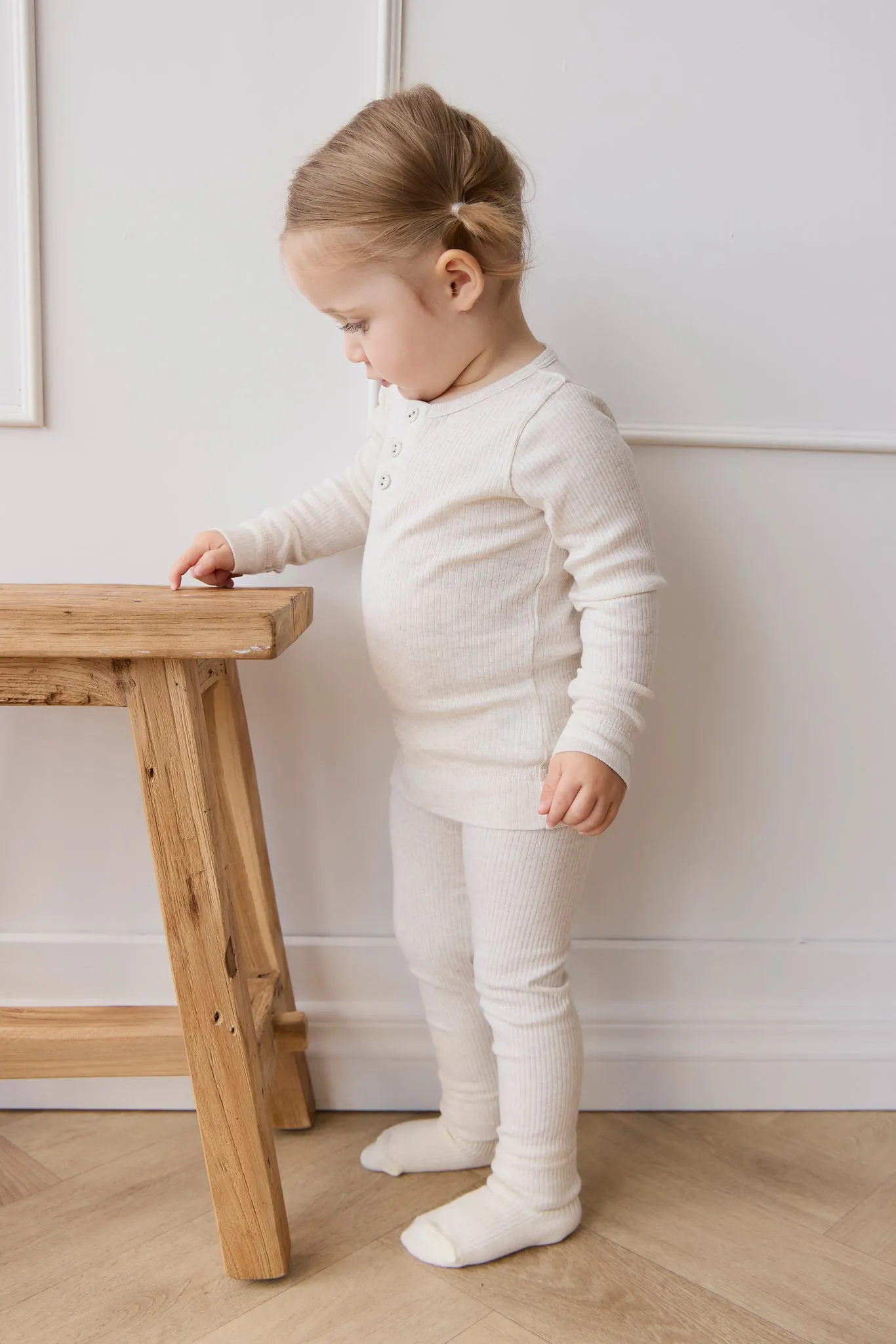 Organic Cotton Modal Long Sleeve Henley - Oatmeal Marle