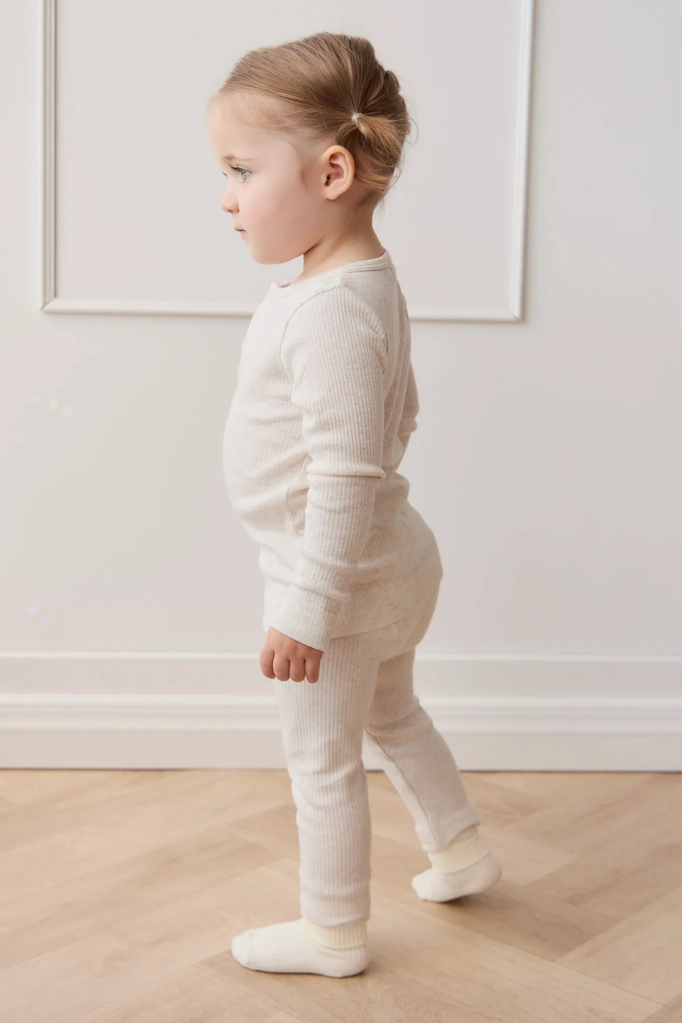 Organic Cotton Modal Long Sleeve Henley - Oatmeal Marle