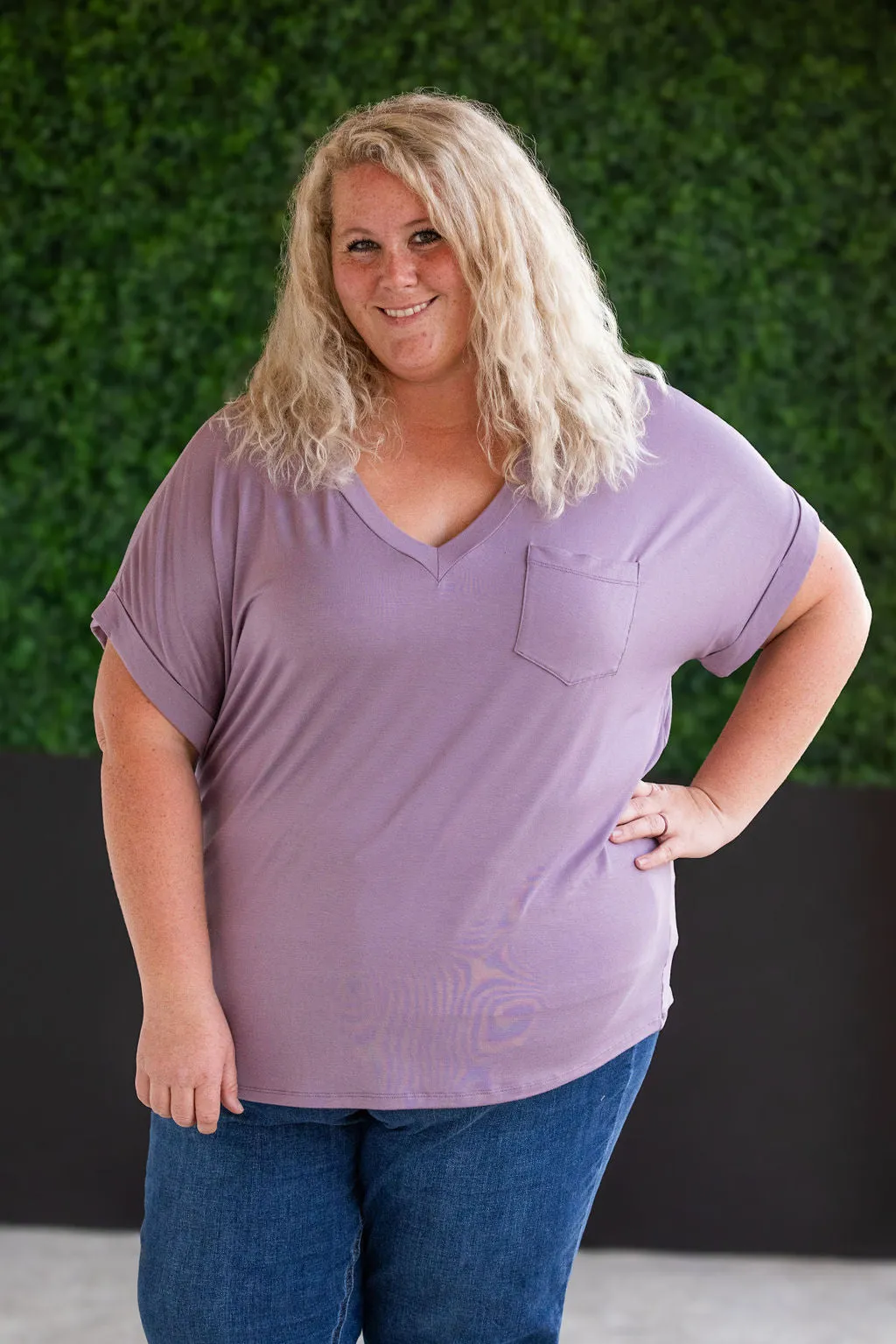 Sierra Pocket Short Sleeve Top in Dusty Purple